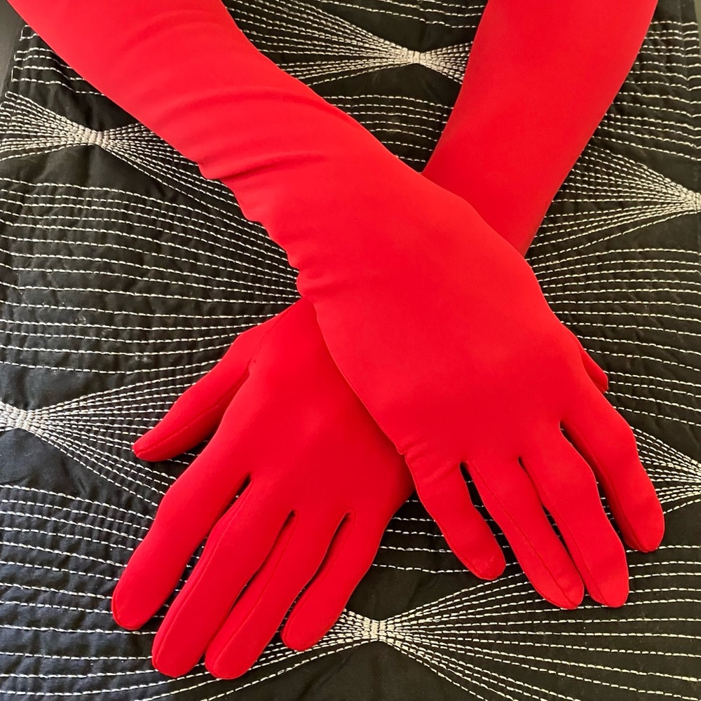 Elegant Opera Length Red Womens Gloves Smooth Stretch Fabric One Size Fits Most